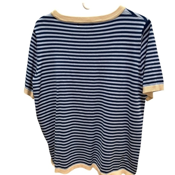 Classic Blue and Cream Striped Women's Short-Sleeve Sweater - Picture 3 of 6